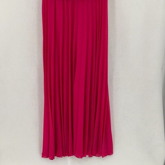 Zara Fushia Pink Plunge V Neck Tie Back Sleeveless Pleated Maxi Dress Medium - Picture 10 of 13